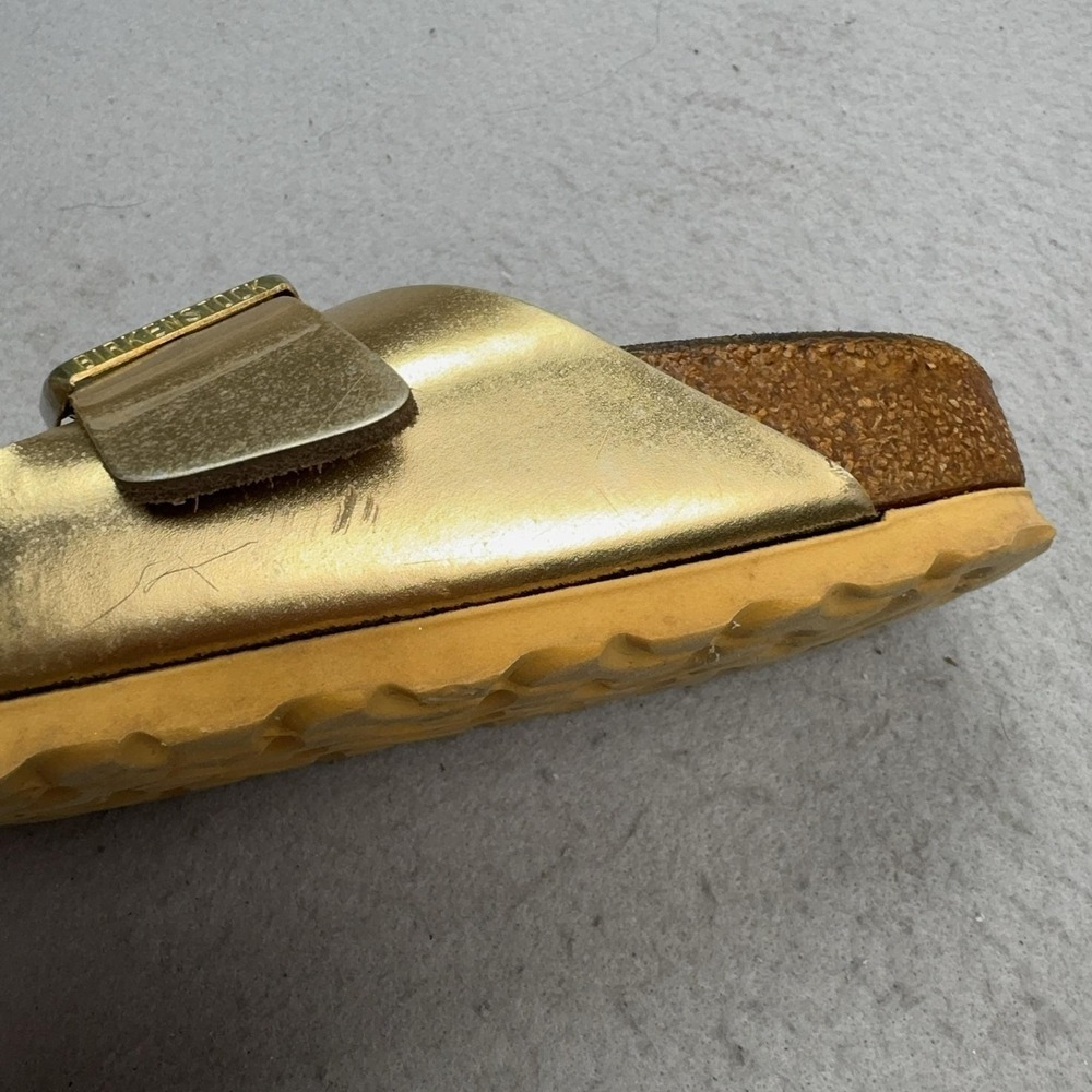 Birkenstock Arizona Shoes Womens Size 6 Gold Slide Sandals Cork Footbed Comfort - Picture 16 of 16